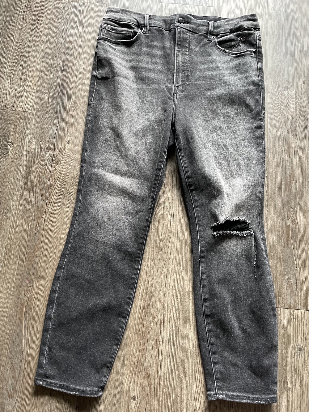 Good American Washed Black Distressed Straight Leg Jeans